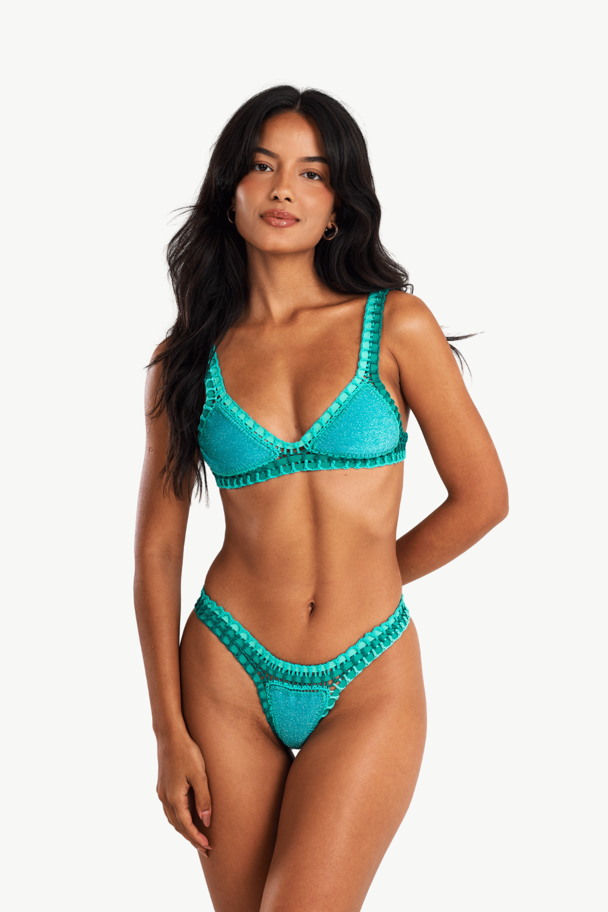 Gili - Haut de bikini crochet vert pailleté