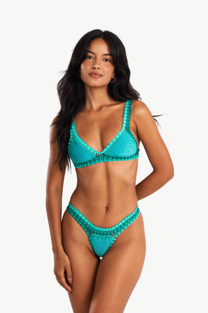 Gili - Sparkly green crochet bikini top