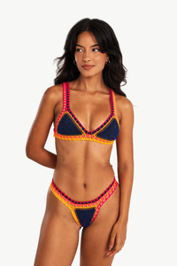 Sunset - Navy blue sequin crochet bikini top